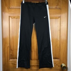 Nike Dri-FIT Kids Large Black White Side Stripe Athletic Track Pants Swoosh